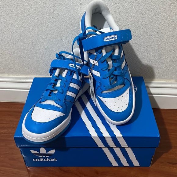 Adidas Unisex Originals Forum Low Shoes In Cloud White/pulse Blue/cloud White - Picture 6 of 9